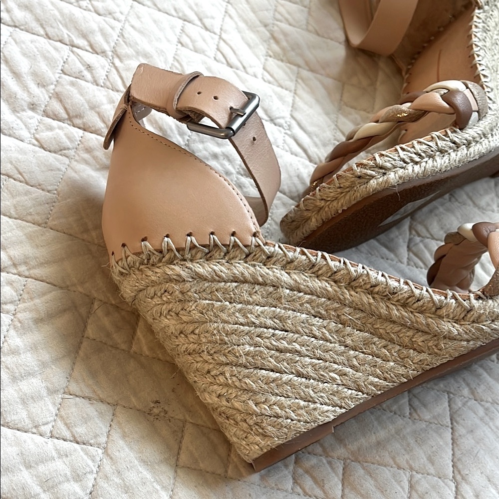 Nude Braided Espadrille Wedge Sandals with Ankle Strap - Picture 7 of 11